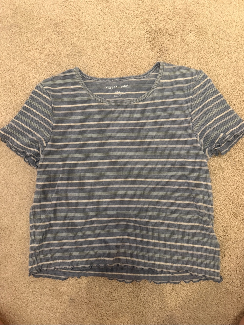 American Eagle Outfitters Blue and White Striped Short Sleeve Ribbed baby Tee